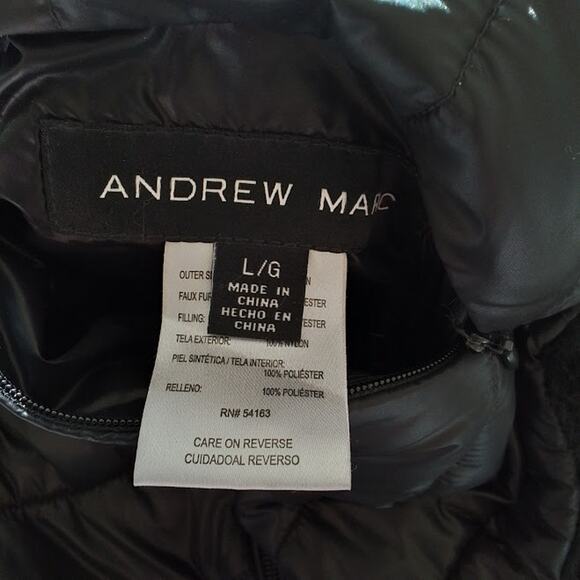 Andrew Marc Reversible Black Hooded Puffer Faux Fur Jacket Women’s Large - Picture 6 of 7